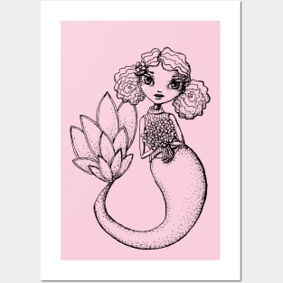 Mermaid Sketches Series: Flower Mermaid Posters and Art